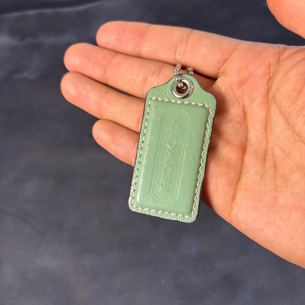 Coach Light Green Leather Hangtag Replacement Handbag Charm with Ball Chain
